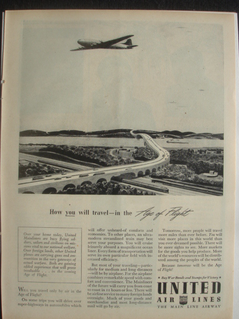 UNITED AIRLINES AD VINTAGE ADVERTISEMENT 1940's #marketing #flight