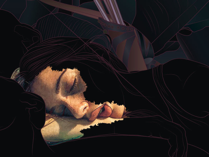 Sleeping Diana #illustration #girl #sleep #night #digital #light #lips #face #myth