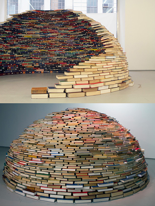 via this isn't happiness: Home by Colombian artist Miler Lagos (http://www.thisiscolossal.com/2012/04/a-dome-of-books/?utm_source=feedburne #installation #books #contemporary #architecture #art