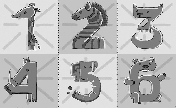 Wild numbers! on Behance #giraffe #white #fox #design #zoo #black #elephant #animals #illustration #cute #zebra #and #numbers #bear