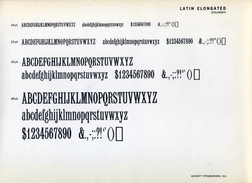 Latin Elongated is a nineteenth century design of unknown provenance. It was sold by ATF as early as 1898. #type #specimen #typography
