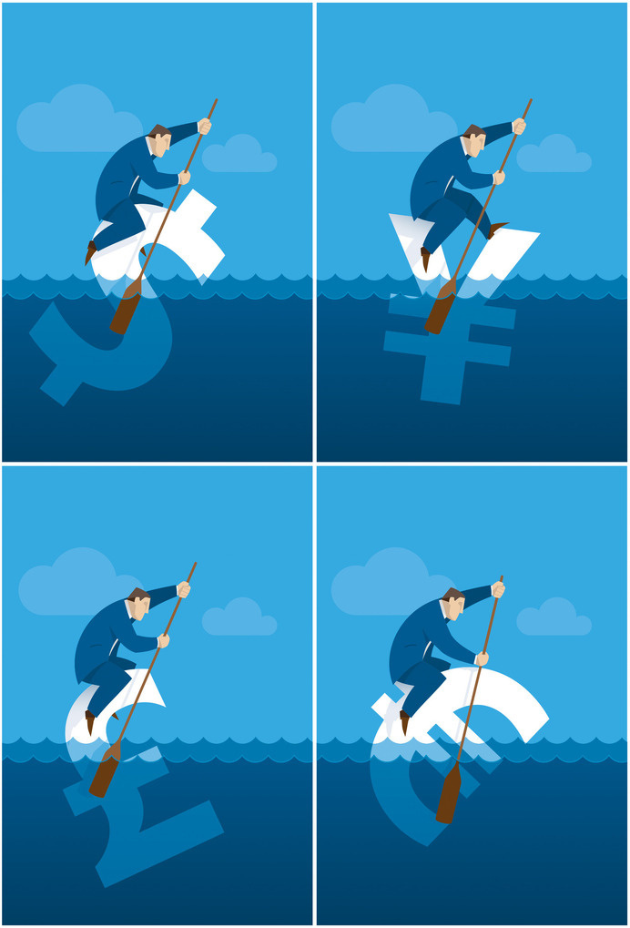 Pedro J. Bernal Financial concept for microstocking. #oar #paddle #illustration #concept #swim #stock #blue #money