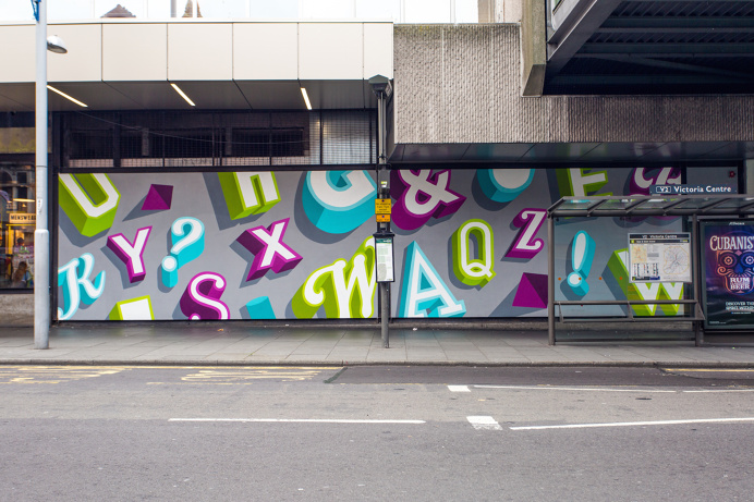 Urban Outfitters Mural - Alex Fowkes #type #typography #mural #painting #wallart #lettering #3dtype #shadowtype