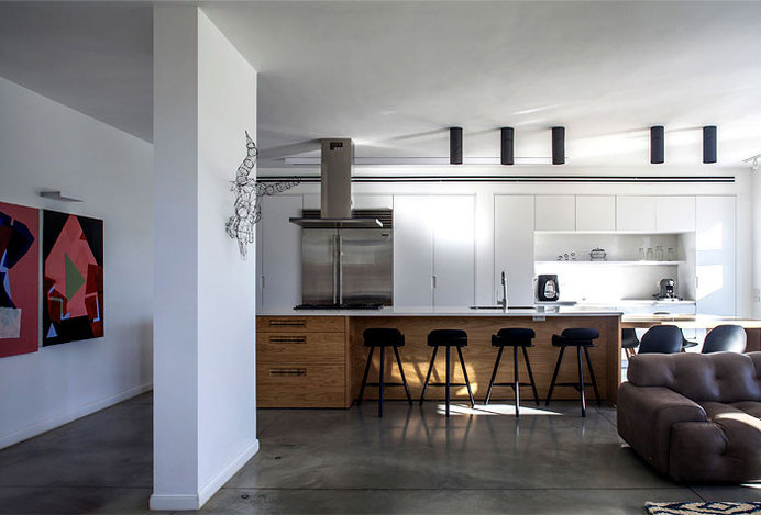 Family Home for a Young Couple iinterior mellow natural colors gray pale blue white exposed wood #interior #kitchen #design