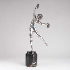 Silver-plated Bronze sculpture 'the dancing girl with grapes'. Pierre Le Faguays