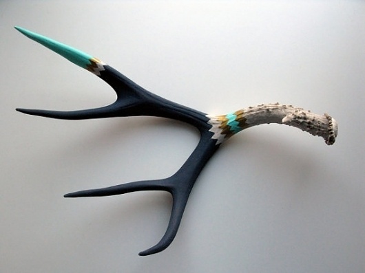 Etsy Transaction - Gold, Aqua and Navy Double Chevron Mule Deer Antler - Large #interior #taxidermy #design #paint #wall #art