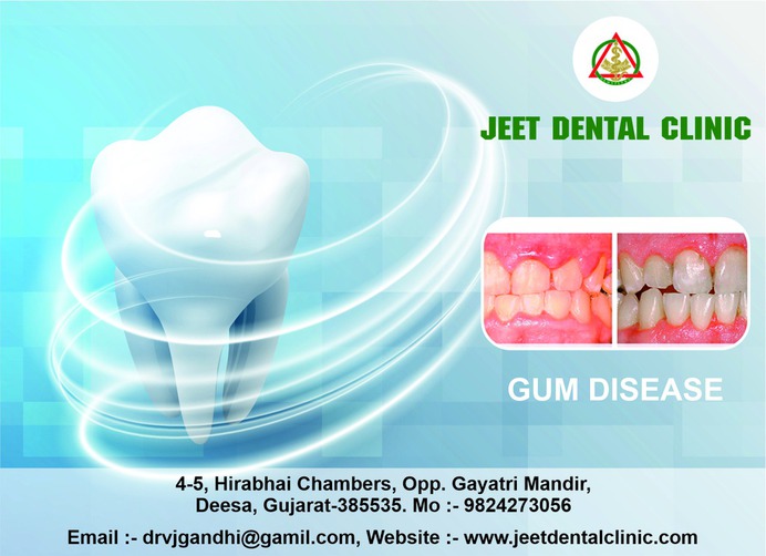 Best Gum disease service in Deesa. Did you ever have the feeling that people have avoided talking to you face to face? There is bleeding while you brush? Teeth that are sensitive to hot or cold? Gum disease is best service in Deesa. Call at +91 9824273056 or visit us at jeetdentalclinic.com to book a Appointment with us. deesa #GUMDISEASE #dental #teeth #dr #Implants