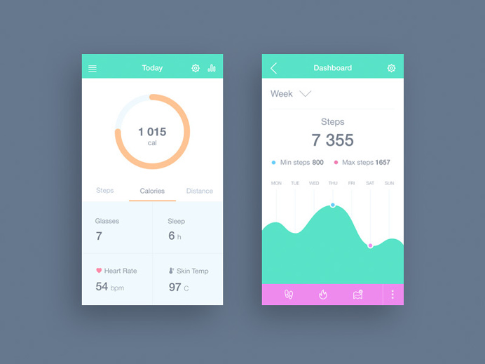 A really great fitness app concept design with soothing colors.