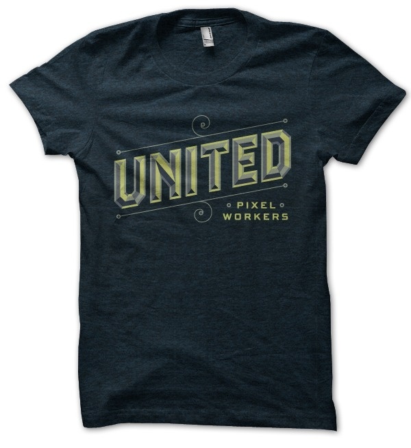 United Pixel Workers | Jessica Hische #bold #shirt #block #blue #angled #typography