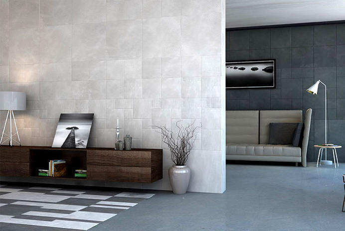 Leather Tiles Create Effect of Depth and Width - wallcoverings, tiles, #walls, wall decor