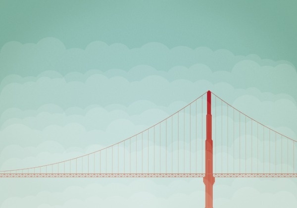 soon - thomasvogt #fog #san #gate #illustration #golden #francisco #bridge #minimalist
