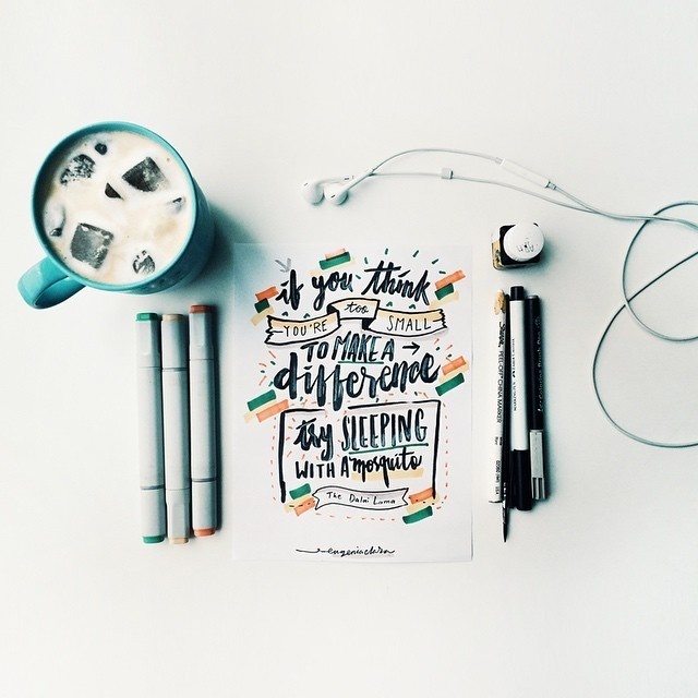 If you think you are too small to make a difference, try sleeping with a mosquito. By Dalai Lama #quote #typography