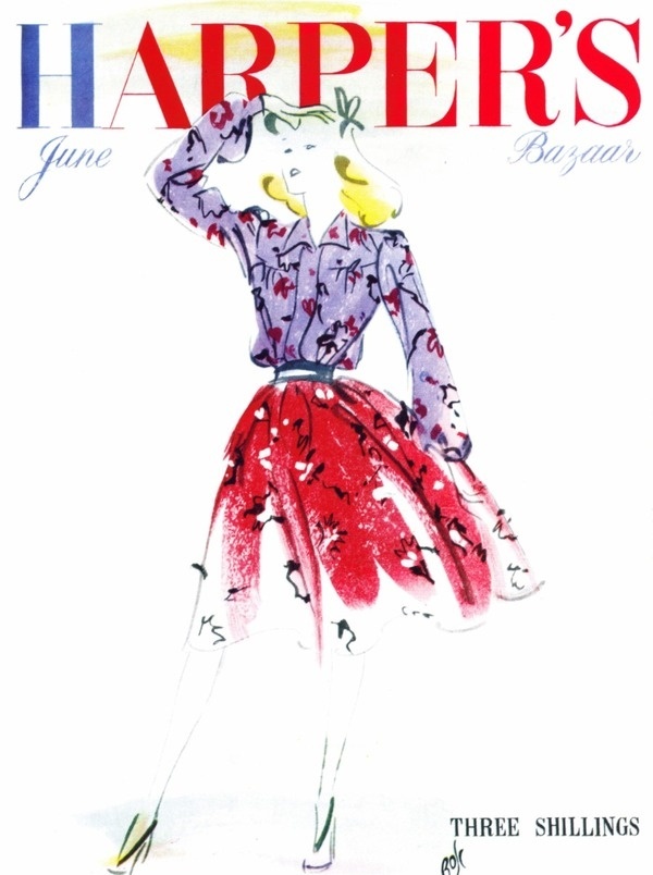 harper`s bazaar june 1945 #illustration #vintage #fashion #bazaar #drawing #sketch
