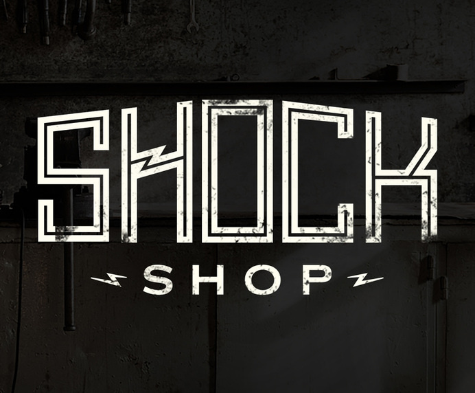 Shock Shop - Leigh Anne Zeitouni #shock #electric #branding #shop #rugged #bolt #lightning #grunge #logo