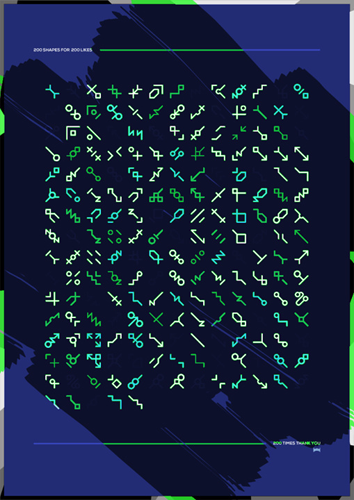 200 Likes - 200 Shapes - 200 Thnx #poster #vector #shapes