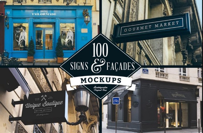 100 Signs and Facade Mockup PSD