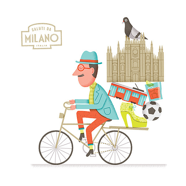 Biking in Milan - Mauro Gatti's House of Fun #man #illustration #milan #bike