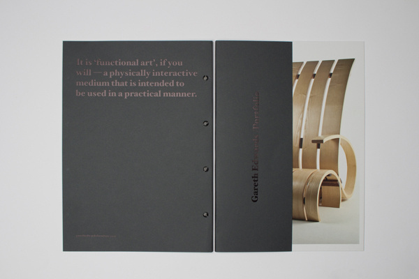 Gareth Edwards Portfolio #binding #screws #portfolio #book #black #on #passport #editorial #foil #typography