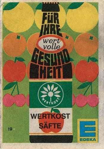 Free Flavour » Vintage Edeka Drink Matchbox Advert #apple flower fruit