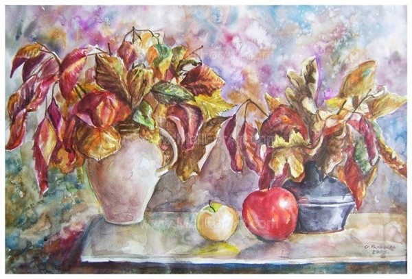 Double autumn bouquet still life painting for kitchen #decor #kitchen #for #art #paintings