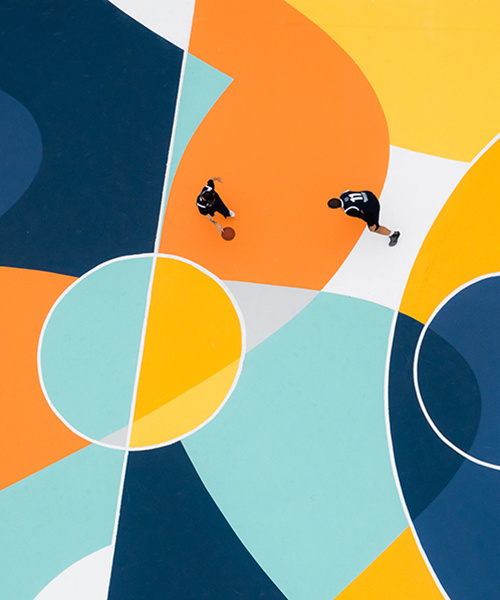 gue turns a #basketball court in #italy into a labyrinth of #lines and colors
