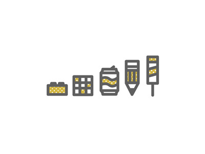 #icons #colored #yellow #minimal #minimalish #popsicle #pencil #pop #soda #coke #can #rubikscube #rubiks #cube #lego #brick #block #outline