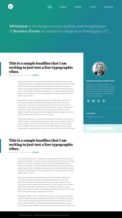 Whitespase wordpress website by Brandon Hunter #layout #design #gradient #minimalist #web