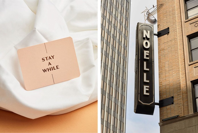 Noelle Identity - Mindsparkle Mag Peck Design Associates designed the Branding and Logo Design, Custom Type Design, Pattern Design, Signage, Wayfinding, Art Direction, Website Design, and Social Media Content for Noelle – a beautiful hotel located in Nashville. #logo #packaging #identity #branding #design #color #photography #graphic #design #gallery #blog #project #mindsparkle #mag #beautiful #portfolio #designer