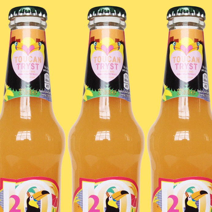 J2O Toucan Tryst by @mkrnld #packaging #j2o #drinks #bottle #label #illustration #summer #mkrnld #toucan #flamingo #advertising