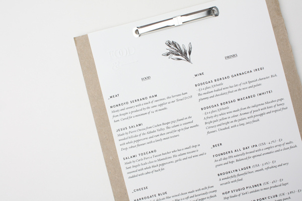 Food& on Behance #binding #cardboard #branding #menu #identity #passport #clipboard #typography