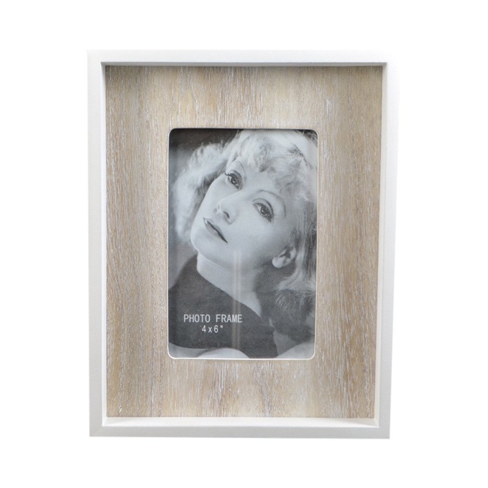 White/Natural MDF Box Photo Frame, 18cm x 23cm