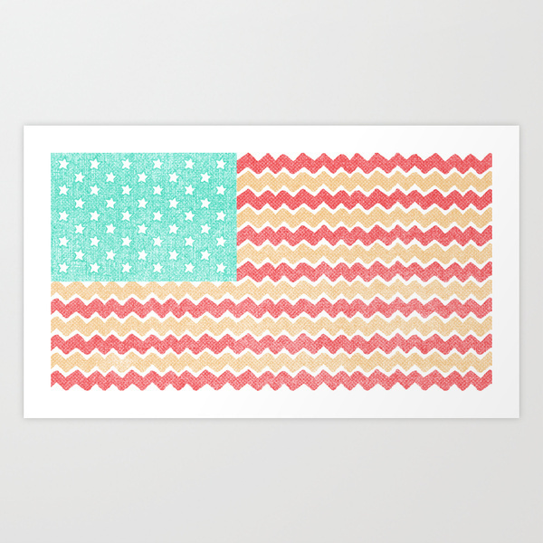 Zig Zag Flag. Art Print. #pattern #print #design #retro #color #stripes #illustration #stars #chevron #vintage #art #poster