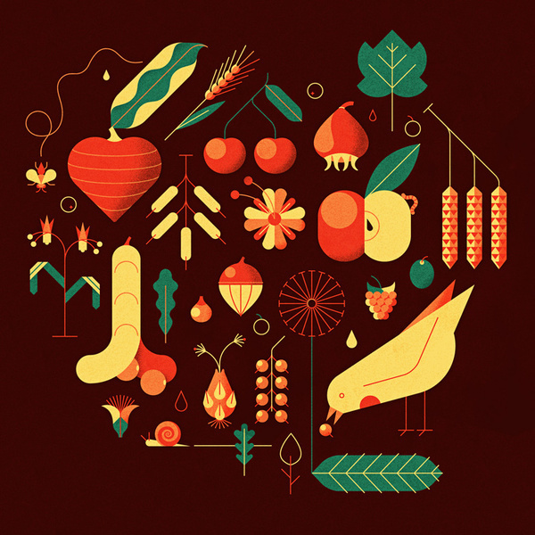 Andrea Manzati #vectors #geometric #bird #texture #vegetables #illustration