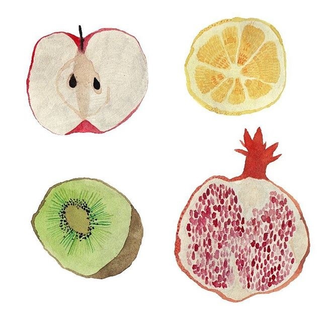 Practicing more and more with watercolour these days... And it makes me so happy 🙌 Here are some fruits I drew yesterday 🍒 Have a gre #fruits #colours #food #illustration #patterns #painting #winsorandnewton #pencil #watercolour