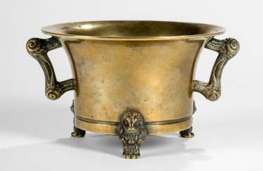Gold colored incense burner, Bronze on three short legs in fabulous animal shape