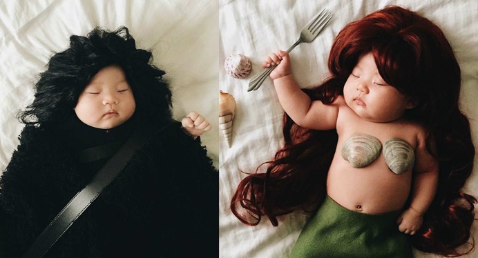 Laura Izumikawa Dresses Her Napping Baby in Cosplay Outfits
