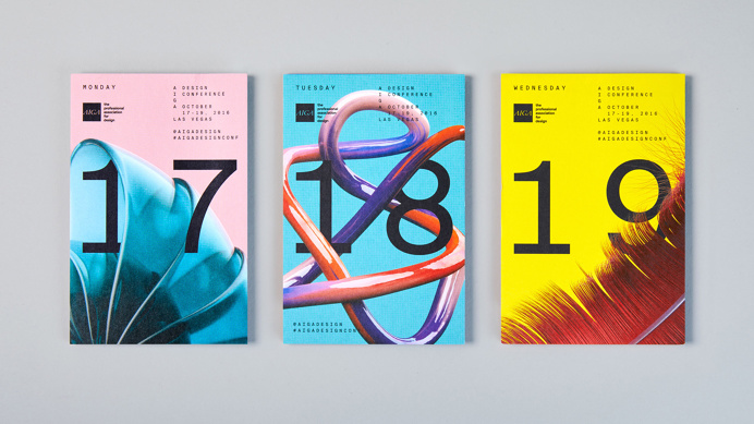 Posters, programme, and brand identity system by New York based Mother Design for the AIGA Design Conference
