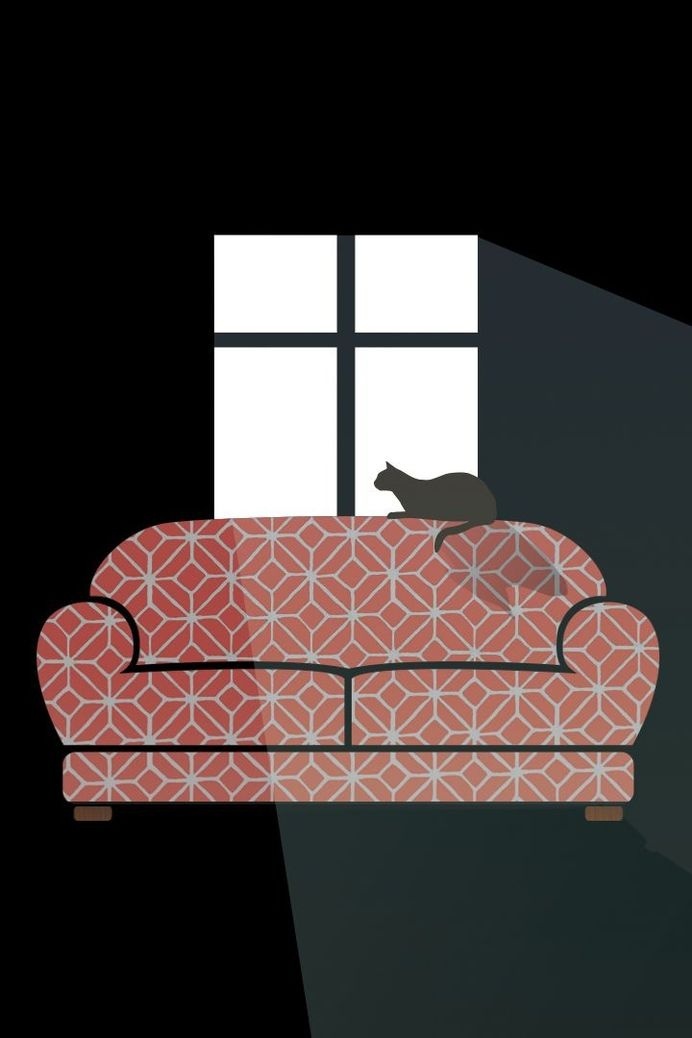 Lazy Day Illustration #kitten #pattern #couch #cat #warm #illustration #vintage #kitty #window #light