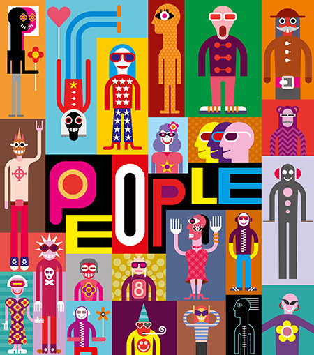 People. Art composition of abstract portraits. Vector design with text "People". #design #art #abstract #vector #graphic #portrait #collage