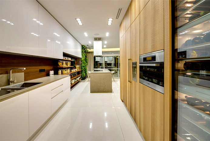 Moscow Apartment Created for a Young Family strong wooden presence furnishing #interior #kitchen #design