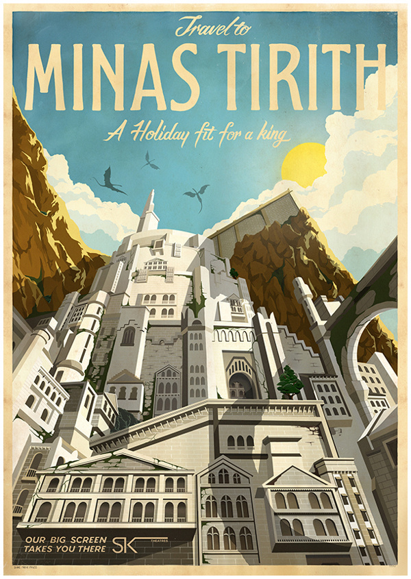 Travel to Minas Tirith #rings #design #graphic #travel #lord #jackson #tirith #peter #illustration #posters #minas