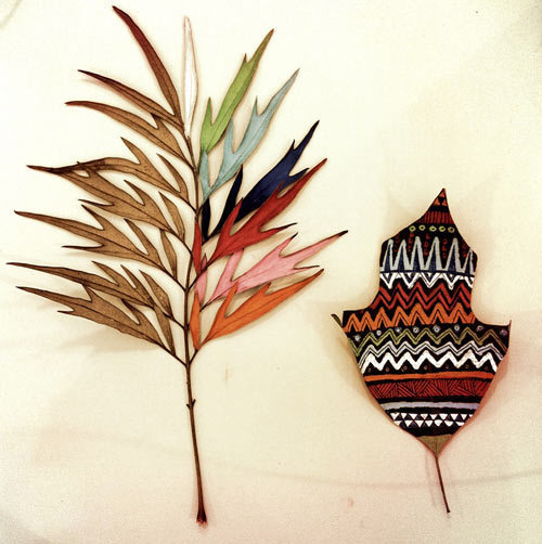 Art Meets Nature: Painted Leaves by Gabee Meyer Photo #pattern #ethno #leaf #painting #leaves