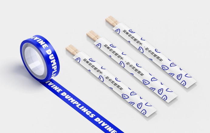We were hired by a Toronto-based digital restaurant to create a brand identity, print and digital applications for their launch. The inspiration for the identity came from the story of the semi-historical Chinese monk, Budai, who allegedly lived in 10th century China. Branded tape and chopstick packaging.