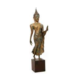 Excellent Bronze in the 'Walking Buddha'. THAILAND/AYUTTHAYA (1351-1767), 16. Century