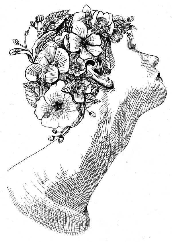 flowers giraffe for TEMA MAGAZINE #giraffe #cover #illustration #friends #bw #flowers