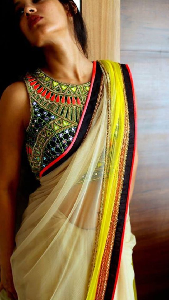 Sleeveless Mirror Work Blouse
