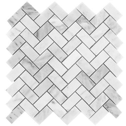 Carrara (Carrera) Venato 1x2" Herringbone Polished Marble Mosaic Tile