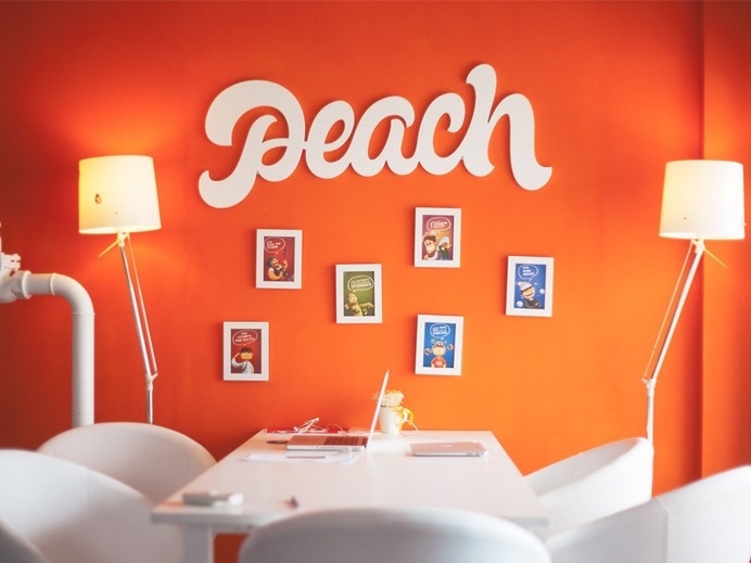 Logo: Peach #sign #type #wood #brand #peach #wall #logo