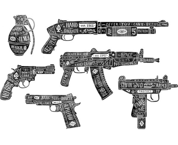 Hand-drawn guns on Behance, Anton Gorbunov #typography #drawn #hand #illustration