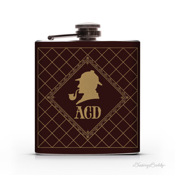 Sherlock Holmes Personalized Monogram 6oz Liquor Hip Flask #doyle #sherlock #flask #conan #author #holmes #sir